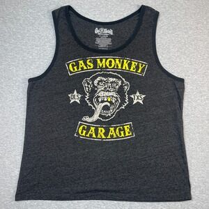 Gas Monkey Garage Tank Top Mens XL Charcoal Gray Distressed Graphic Muscle Vest